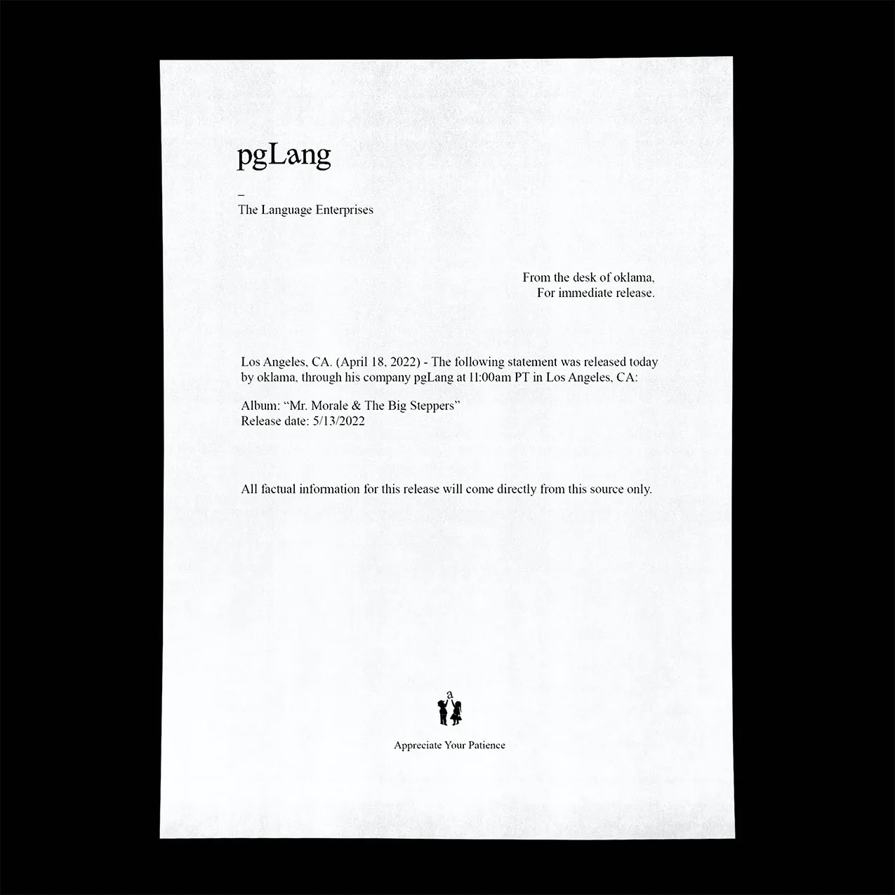 album announcement letter